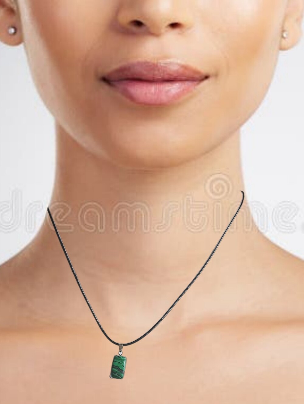 Minimalist Green Stone Pendant Necklace on Black Cord. NWOT